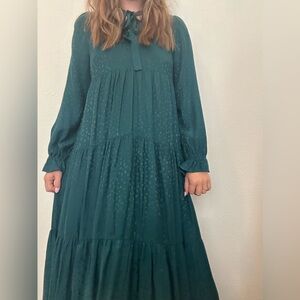 Anthropologie Blue and Green Long Sleeve Sundress with Peter Pan Collar